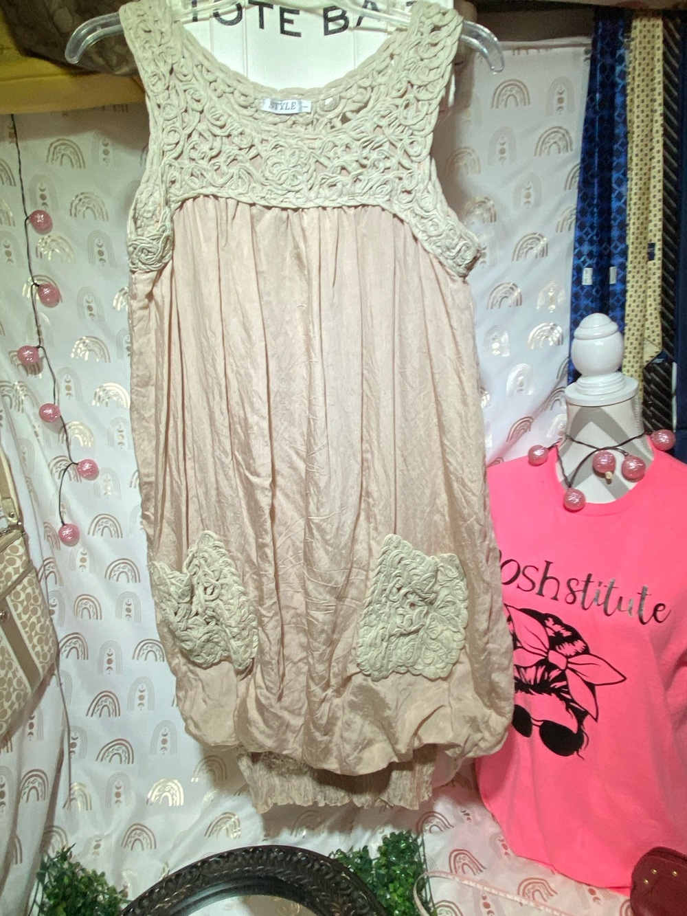 Style & Co. Beige Crochet-Trim Midi Dress